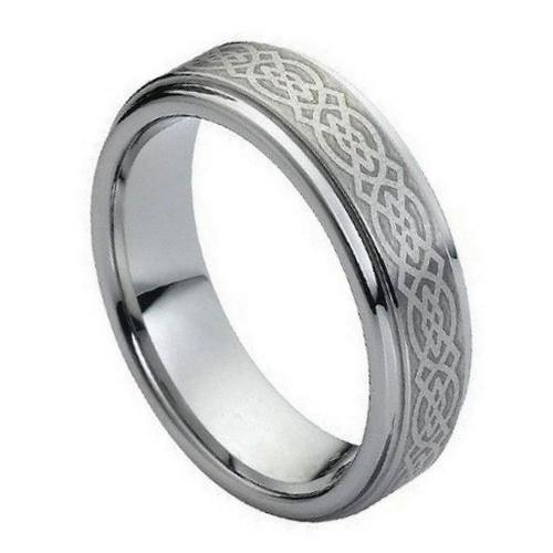 Brushed Laser Engraved Celtic Knot Pattern - 7mm Band